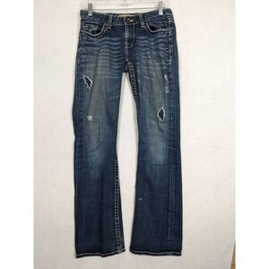 Bke Womens Jeans Madison Stretch Size 28 x 33.5 Cotton Blend Blue Distressed